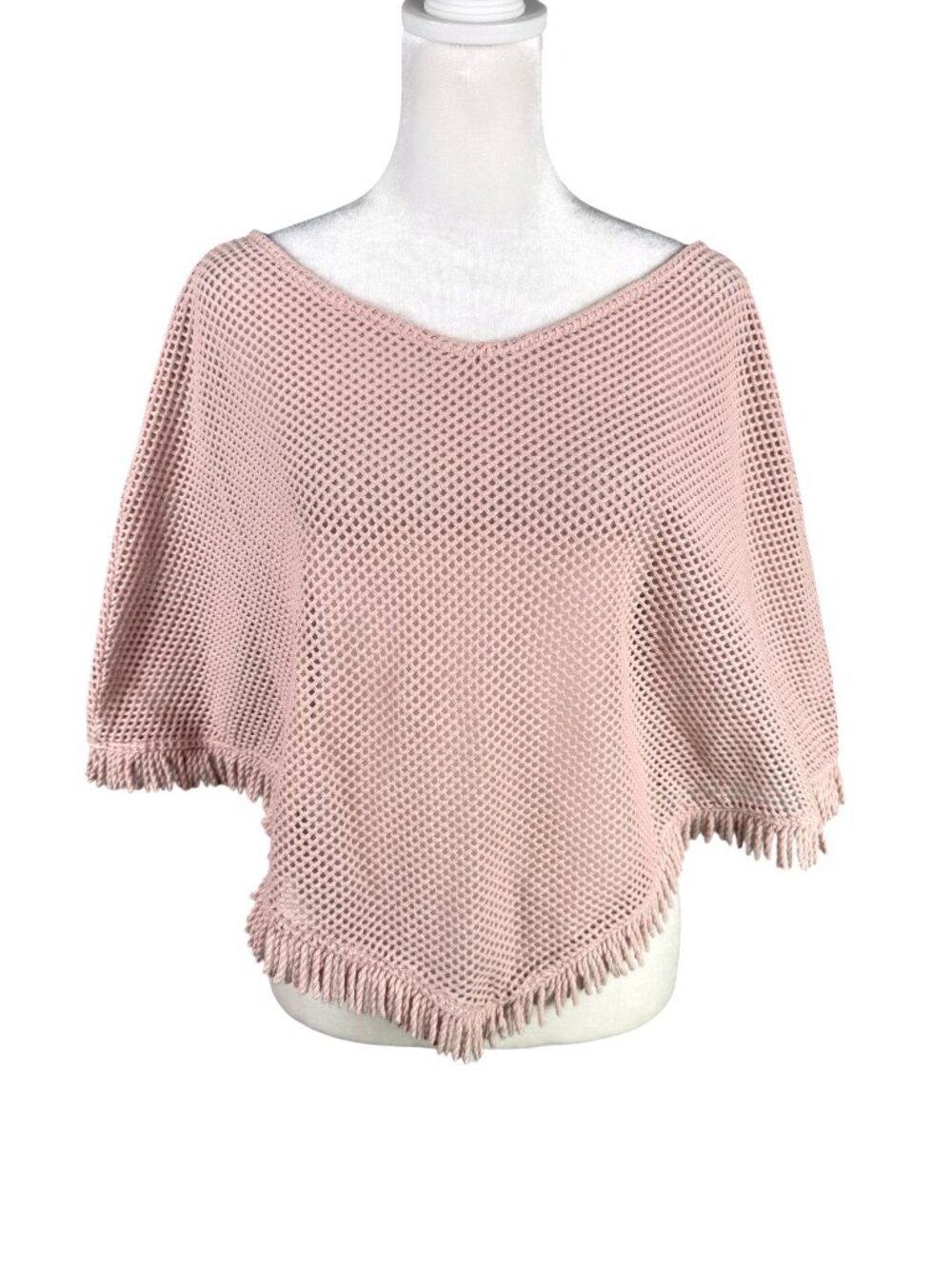 XCVI Wearables Mesh Fishnet Short Poncho Pink Fringe Y2K Vintage One Size